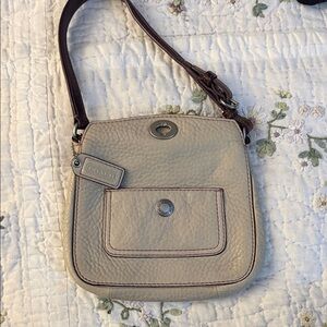 Coach Pebbled Leather Cream Crossbody mini purse vintage bag 7 x 7